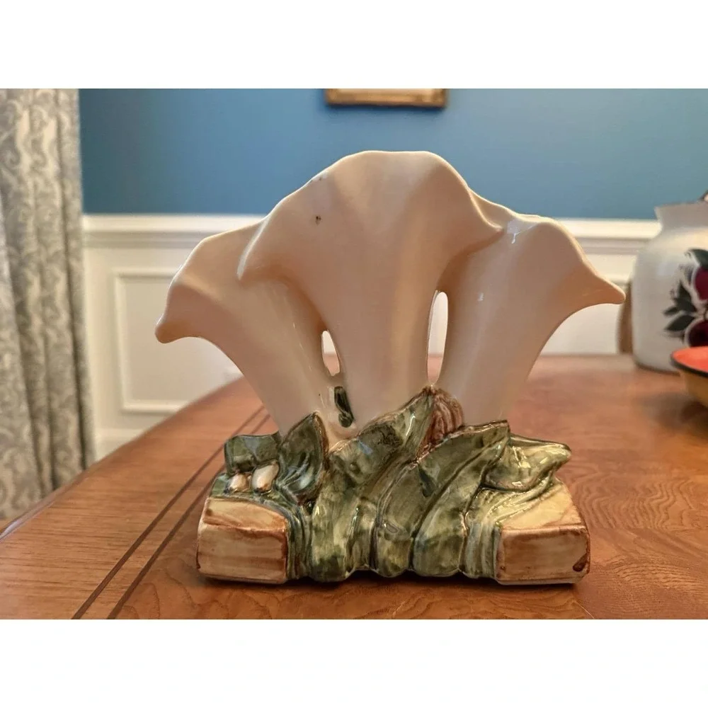 Vintage McCoy White Triple Calla Lily Vase